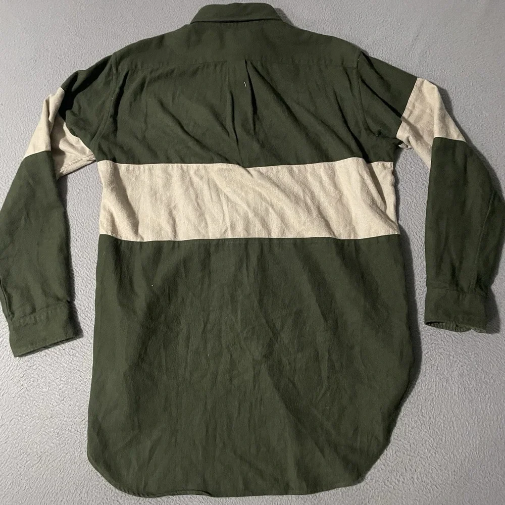 JW Anderson Uniqlo Shirt Mens Medium‎ Polo Green Beige Color Block Curved Hem